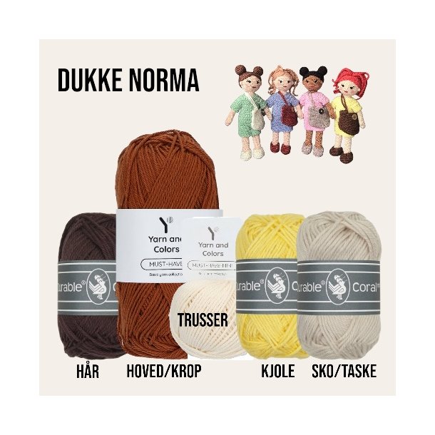 Hklekit til Dukke Norma, Satay/Dark Brown, kjole: Light Yellow