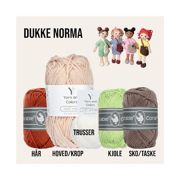 Hklekit til Dukke Norma, Rose Quartz/Brick, kjole: Light Green