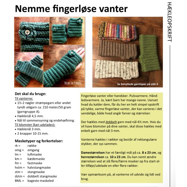 Hkleopskrift NEMME FINGERLSE VANTER (downloades fra ordrebekrftelsen)