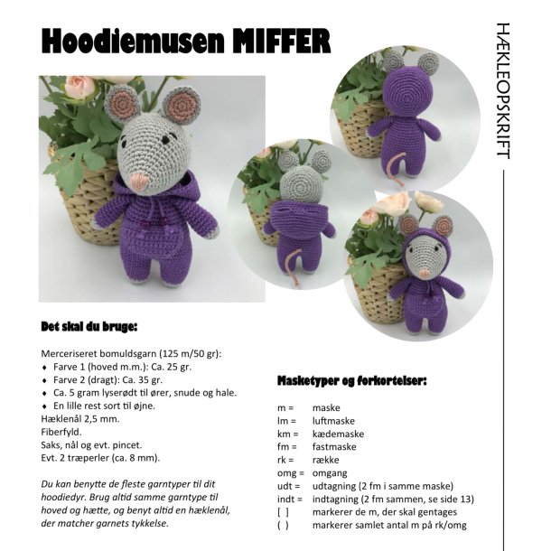 Hkleopskrift HOODIEMUSEN MIFFER (downloades fra ordrebekrftelsen)