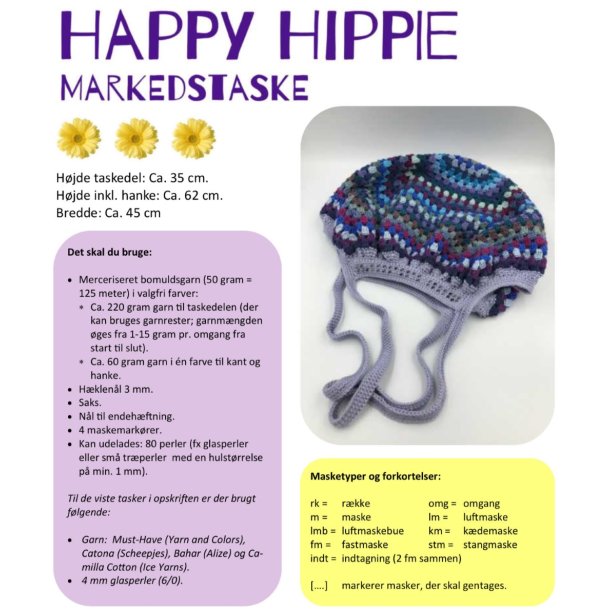 Hkleopskrift HAPPY HIPPIE markedstaske (downloades fra ordrebekrftelsen)