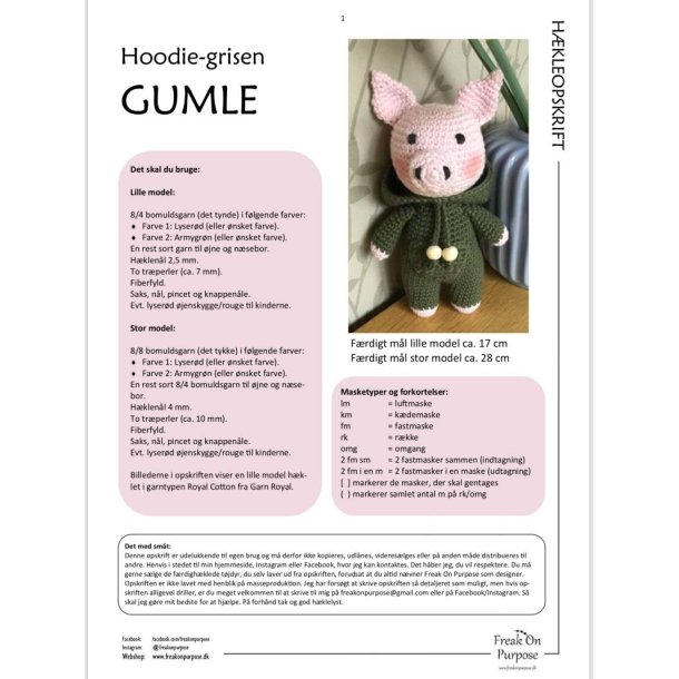 Hkleopskrift HOODIEGRISEN GUMLE (downloades fra ordrebekrftelsen)