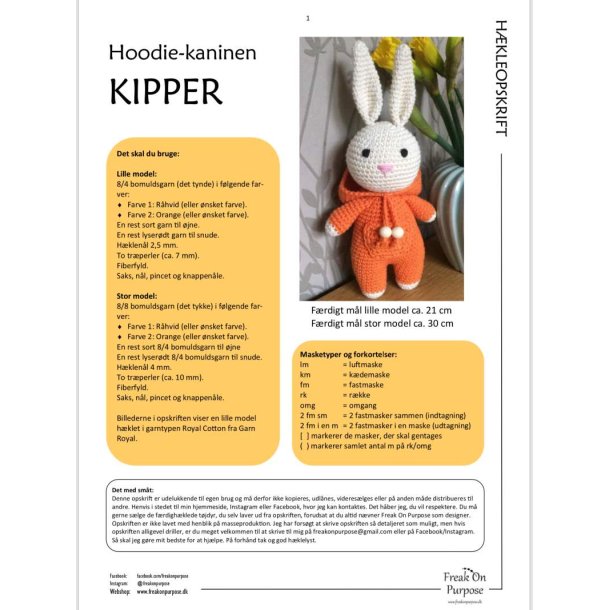 Hkleopskrift HOODIEKANINEN KIPPER (downloades fra ordrebekrftelsen)