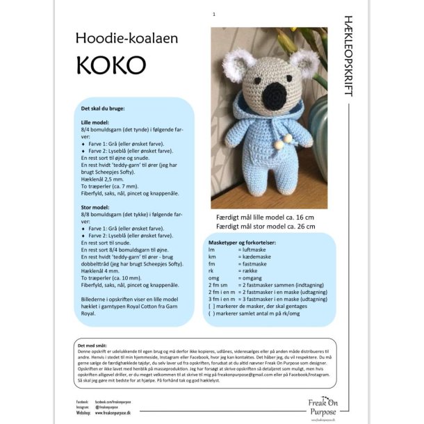 Hkleopskrift HOODIEKOALAEN KOKO (downloades fra ordrebekrftelsen)